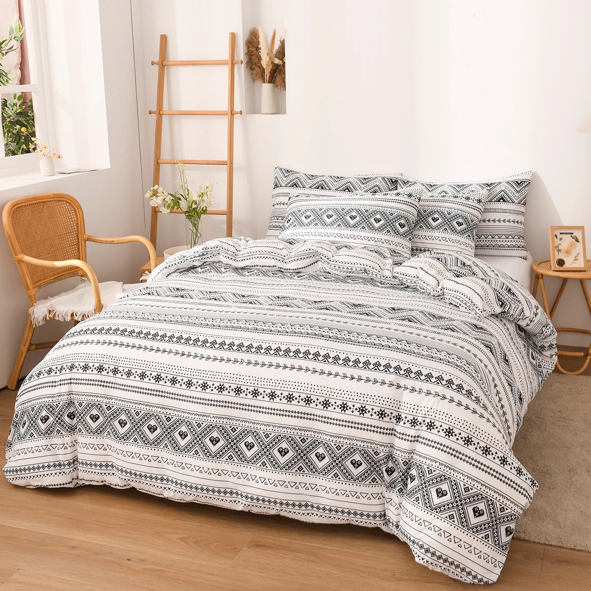 Boho Geometric Duvet Cover Set – Wendbares 3-teiliges Set in Twin und King Größe mit Streifen-/Chevron-Muster – Luxuriöses, Weiches Bettwäsche-Set