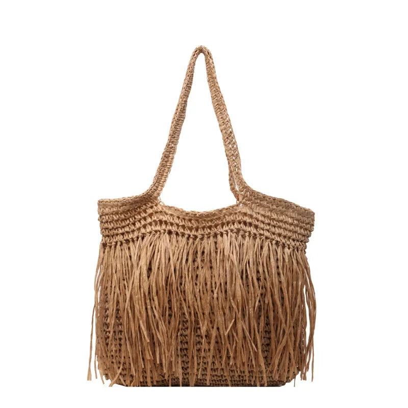 Handgemachte Boho Schultertasche mit Quasten – Große Woven Tasche für Damen, ideal für Sommer & Urlaub