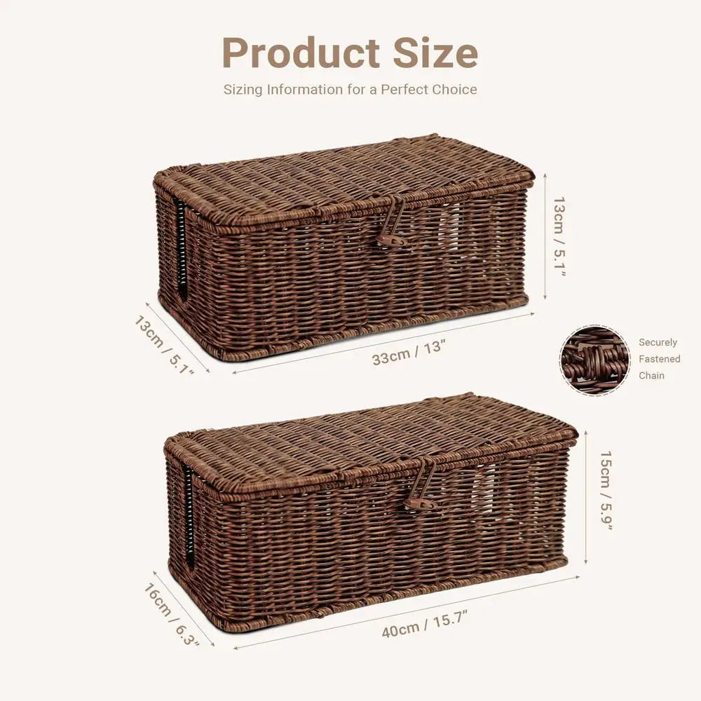 Kabel-Management-Box aus Rattan, Handgefertigter Kabelorganizer mit 2 offenen Fächern, Unter-Schreibtisch Kabelaufbewahrung