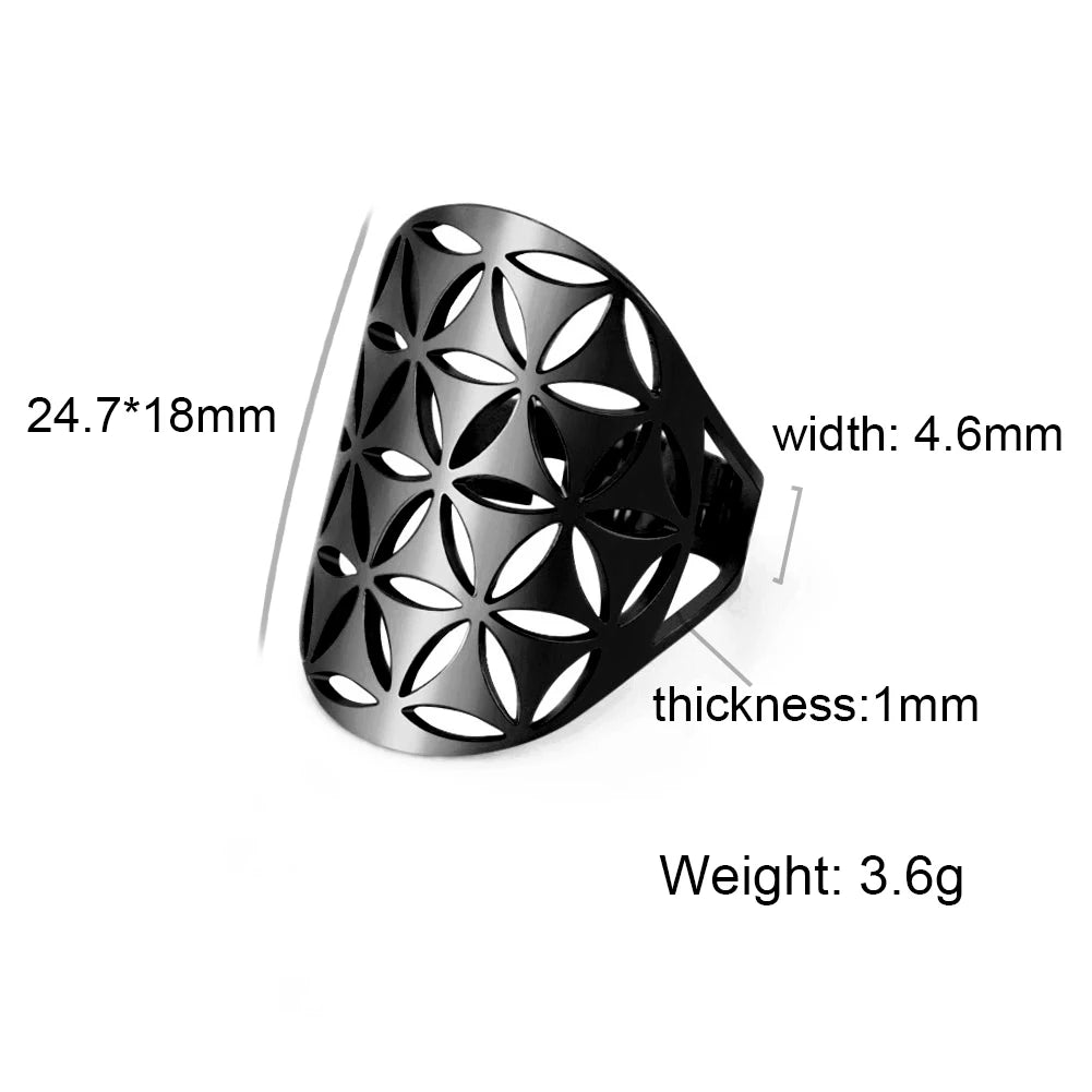 Unift Flower of Life Ring – Verstellbarer Edelstahlring für Damen und Herren | Vintage Geometrisches Design