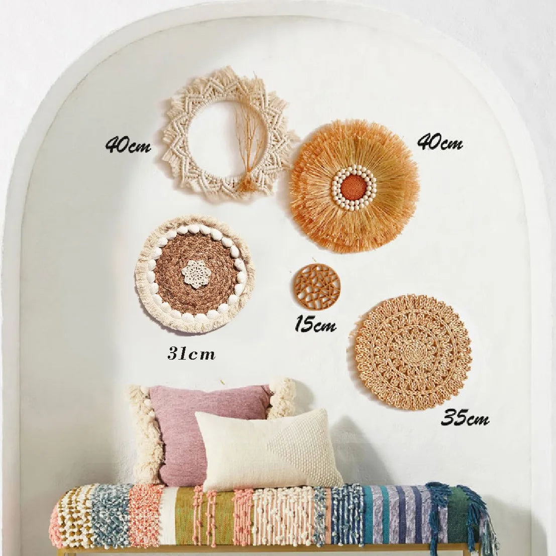 Rattan Wall Basket Decor Nordic INS Style Natural Wicker Woven Wall Hanging Ornament Kawaii Room Decor