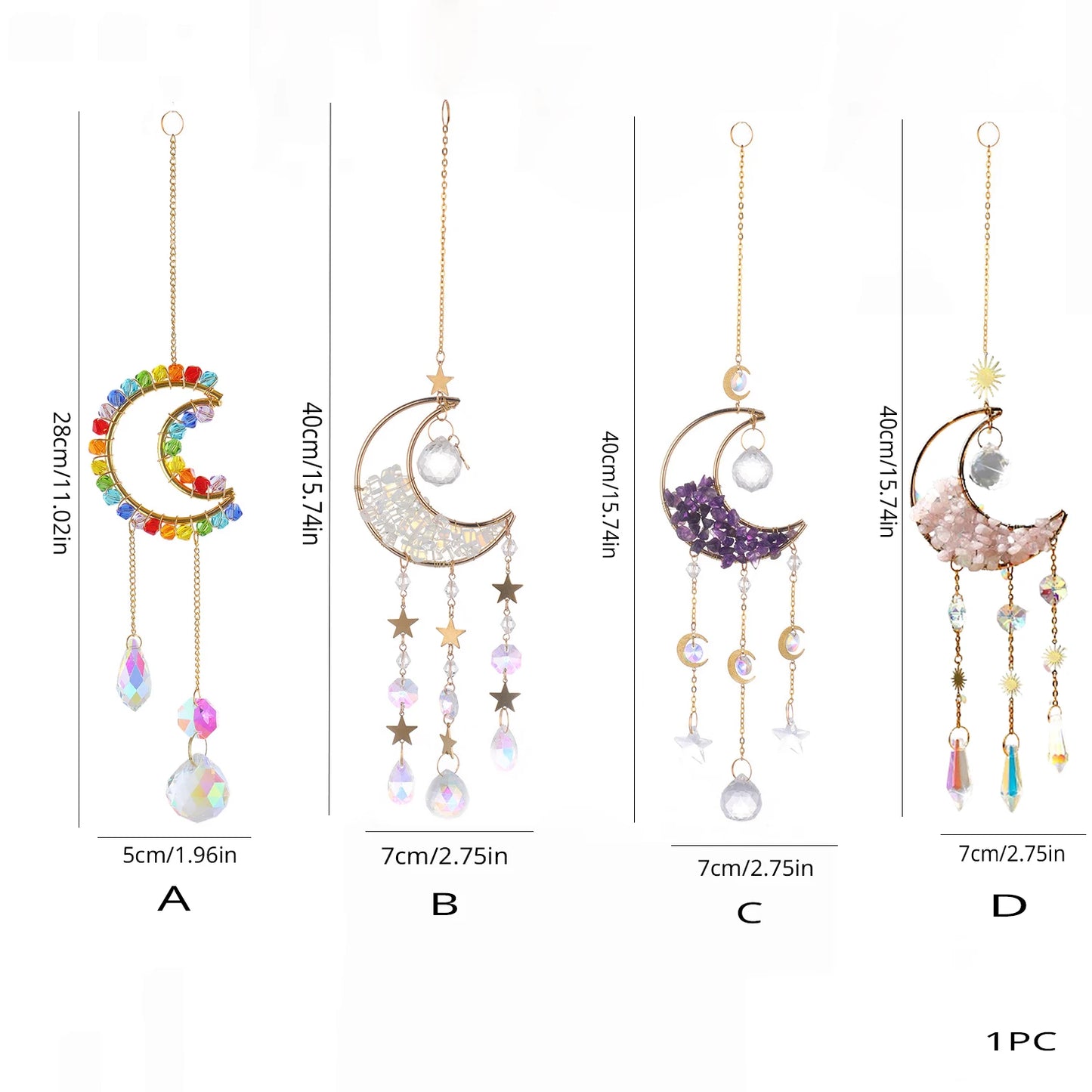 Rainbow Made Crystal Suncatcher – Raw Stone Moon Sonneneinfänger für Garten und Wohnräume