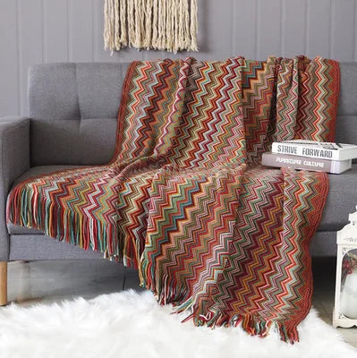 Woven Blanket – Retro Geometrische Azteken Plaid Decke für Sofa, Bett, Reisen und mehr