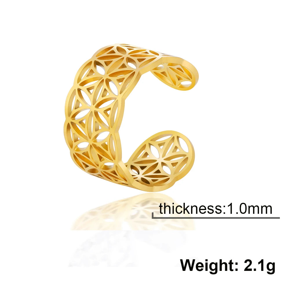 Unift Flower of Life Ring – Verstellbarer Edelstahlring für Damen und Herren | Vintage Geometrisches Design