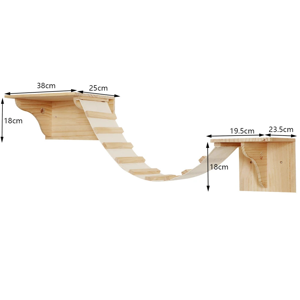 Katzenwandregal mit Kratzstange und Katzenhängematte – Kletterbrücke aus Sisal für Spiel und Entspannung