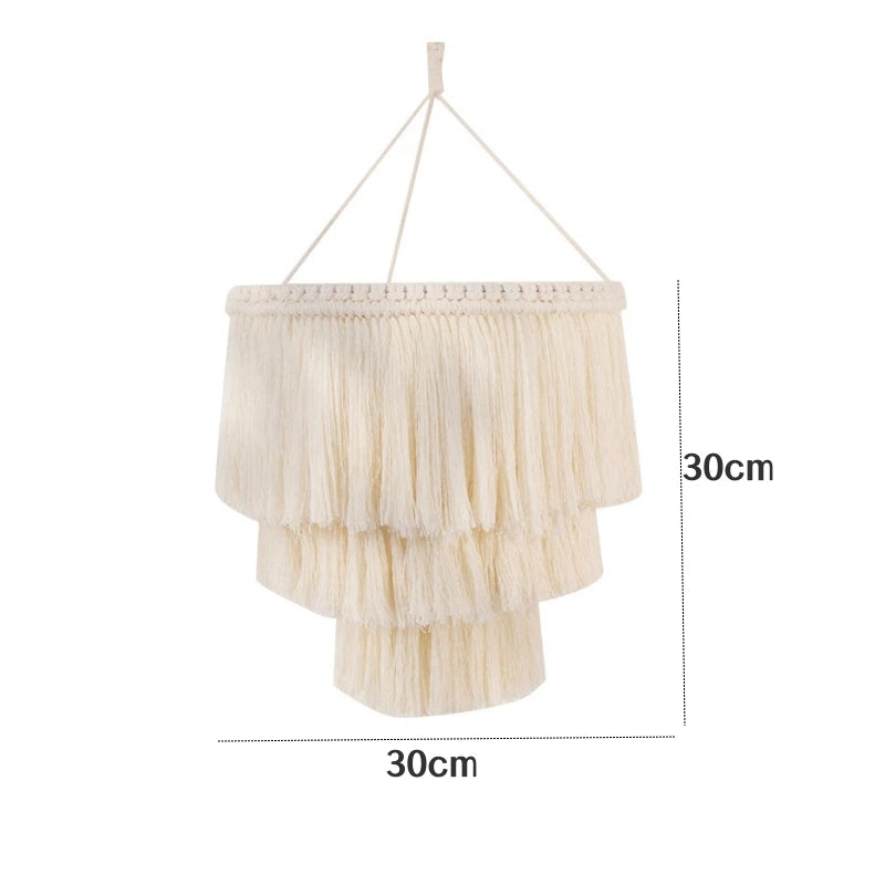 Boho Makramee Lampenschirm – Handgewebter DIY LED Kronleuchter Lampenschirm für Wohnzimmer und Tischlampen