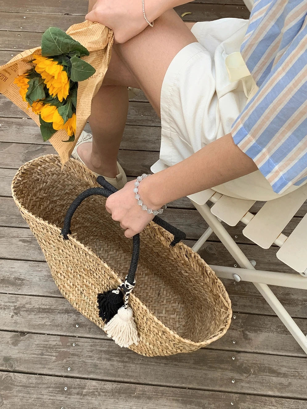 Sommer Frauen Strohtasche – Bohemian Shopper Tasche, Große Kapazität, Gewebte Rattan Handtasche für Reisen und Alltag