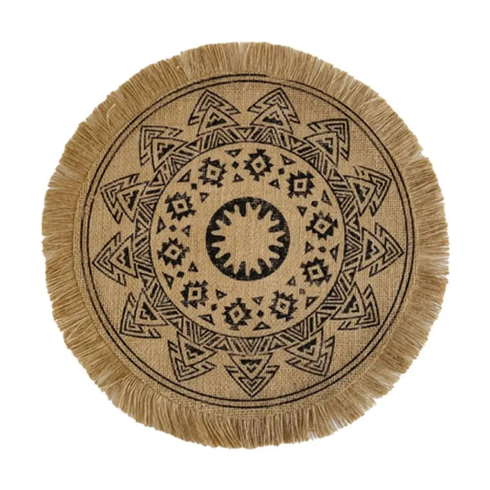 38 cm Handgefertigte Rattan-Tablettuntersetzer – Baumwoll-Leinen Platzmatte mit Stickerei für Küche, Bar und Esstisch