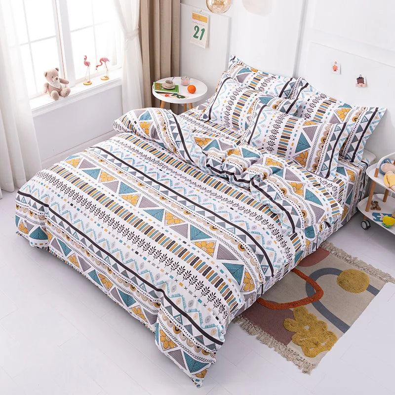 Boho Geometric Duvet Cover Set Queen Size – 3-teiliges Farmhouse Aztec Streifenmuster Microfaser Bettbezug Set für weichen Komfort