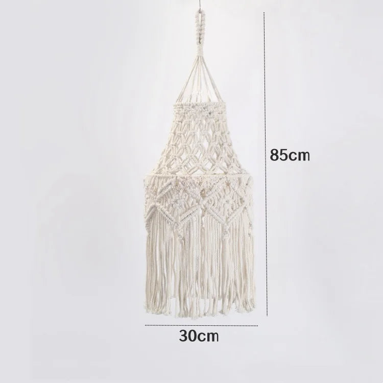 Boho Makramee Lampenschirm – Handgewebter DIY LED Kronleuchter Lampenschirm für Wohnzimmer und Tischlampen
