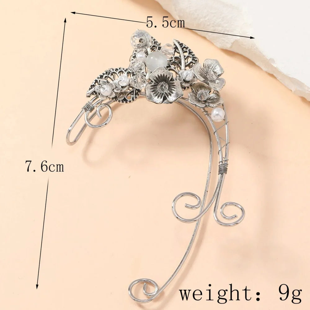 Elegante Vintage Elf Ohrclips mit Blatt- und Blumenmuster – Aluminium Draht, Kein Piercing erforderlich, für Frauen Cosplay Schmuck