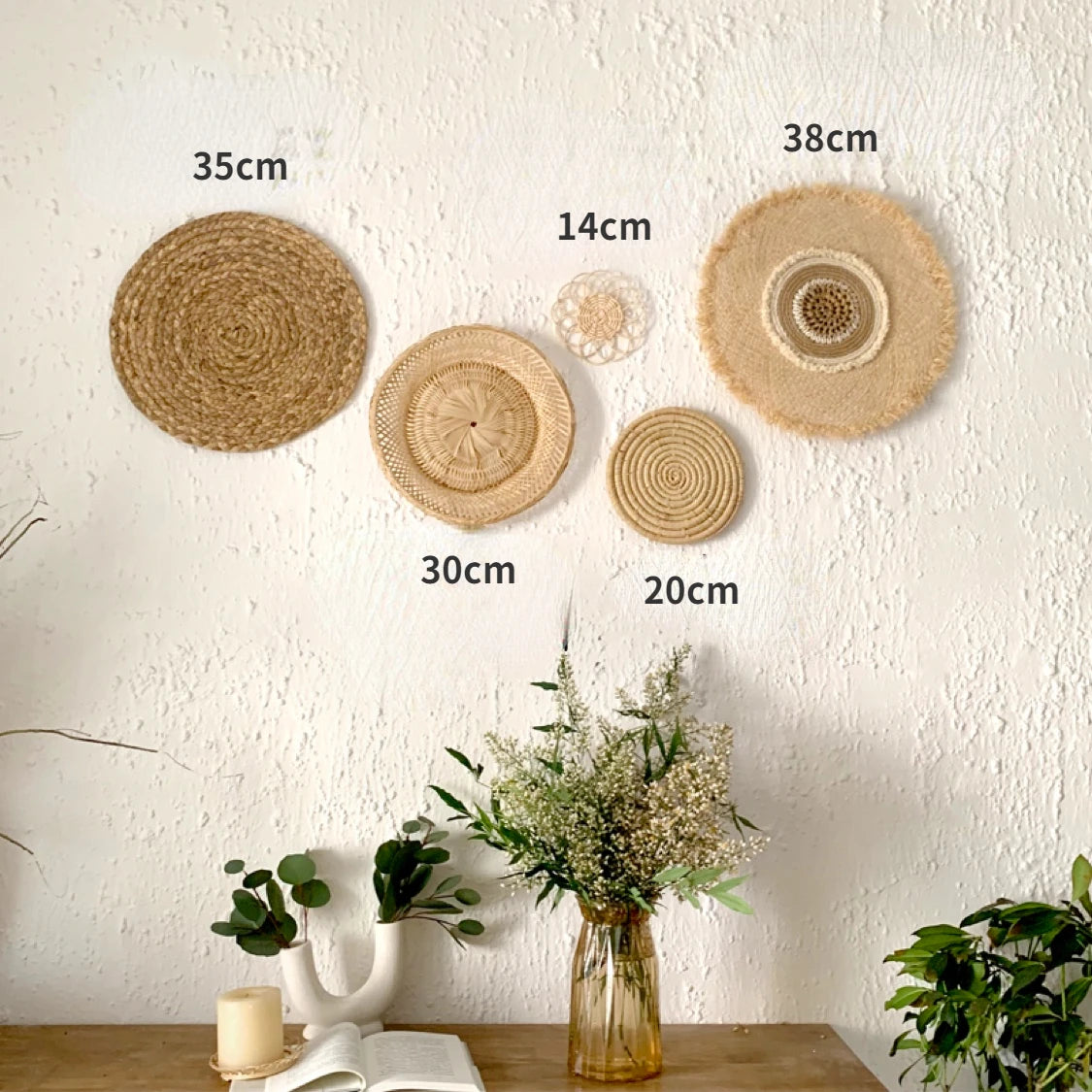 Rattan Wall Basket Decor Nordic INS Style Natural Wicker Woven Wall Hanging Ornament Kawaii Room Decor