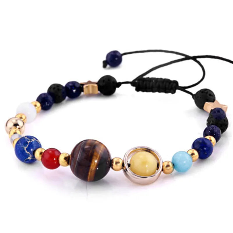 Kosmisches Galaxy-Armband – Handgewebtes Solarsystem mit acht Planeten und natürlichen Perlen