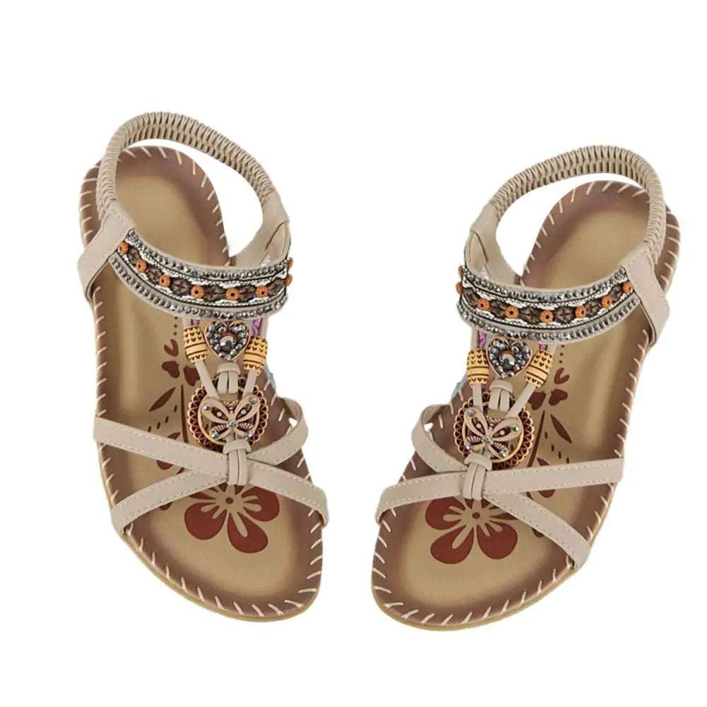 Stylische Boho-Sandalen für Damen – Atmungsaktive, Anti-Rutsch Sandalen mit Perlen und Strasssteinen für den Sommer