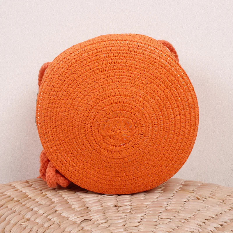 Sommer Woven Straw Crossbody Tasche für Frauen – Handgefertigte Runde Rattan Strandtasche, Kleine Schultertasche für Reisen