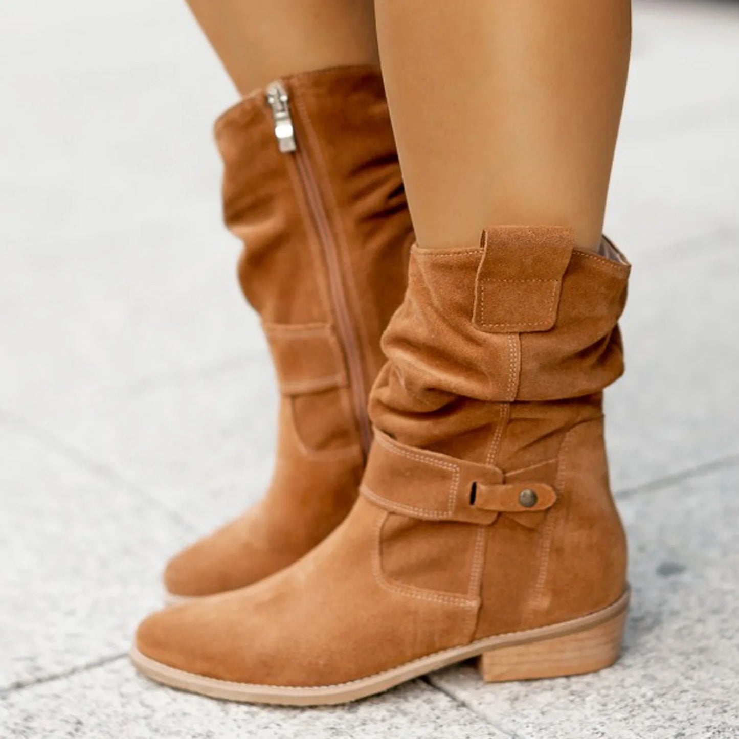 Stilvolle Damen Ankle Boots für den Winter – Klassische Suede Stiefeletten mit niedrigem Absatz, Komfortabel & Leicht