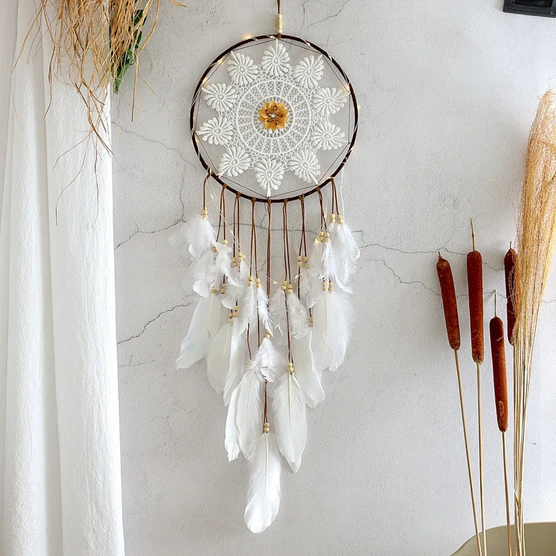 Handgefertigter Nordic Dreamcatcher mit großen Quasten – Weißer Traumfänger für Regenbogen-Raumdekoration, Perfektes Geschenk für Freunde