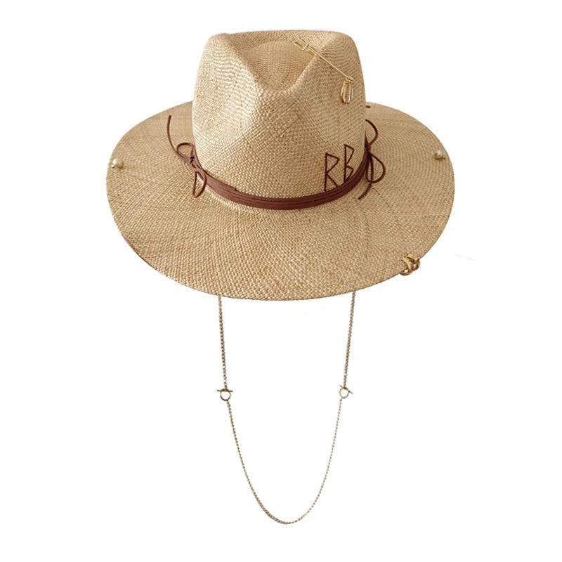 Fedora Hut mit Punk-Perlenkette und DIY Design – Personalisierbare englische Buchstaben Hüte für Männer und Frauen