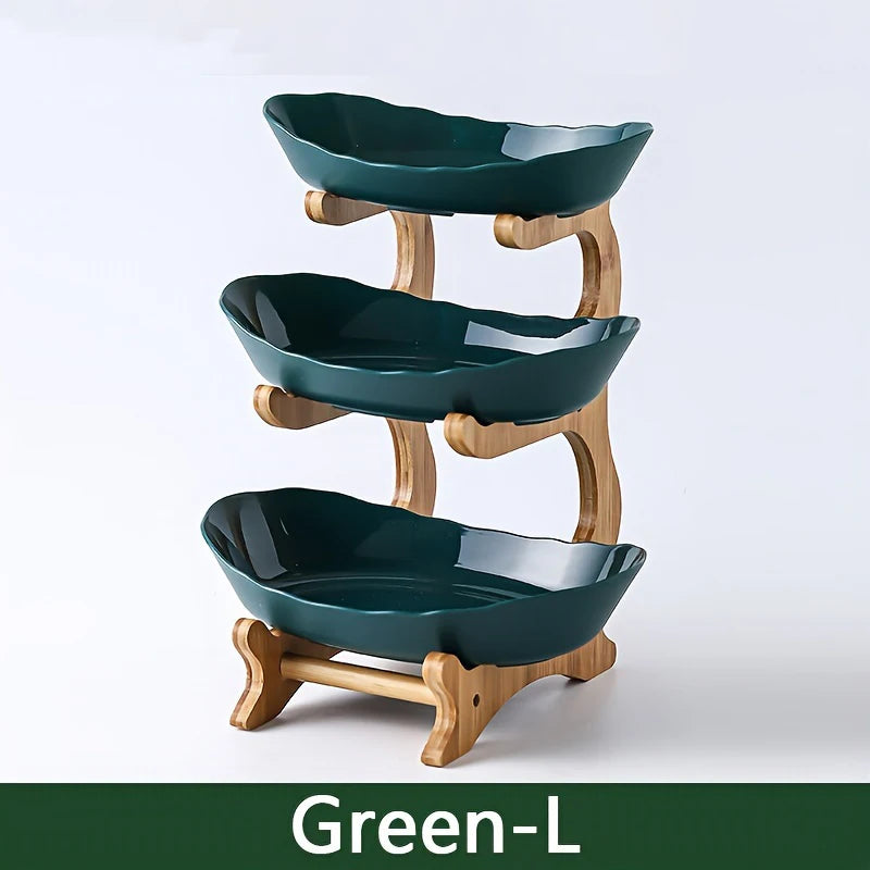 Eleganter Obstteller mit Partitionen – Holz-Tischgeschirr für Früchte, Süßigkeiten und Kuchen