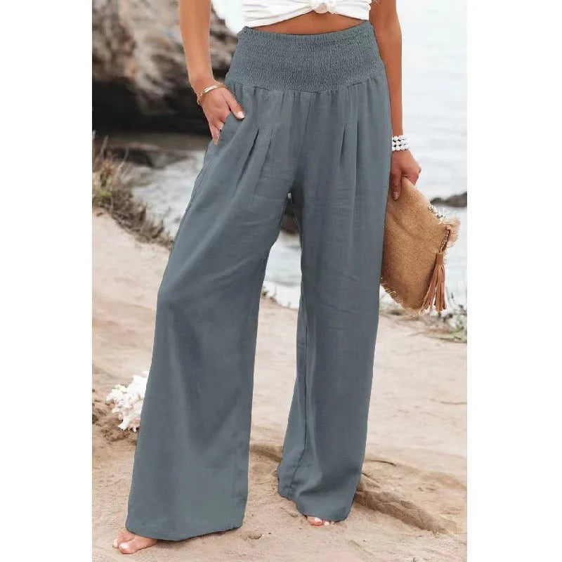TEELYNN Casual High-Waist Wide Leg Pants für Damen – Bequeme Baumwoll-Leinen Hose im Boho-Stil, Ideal für den Sommer, in XXXL-Größe