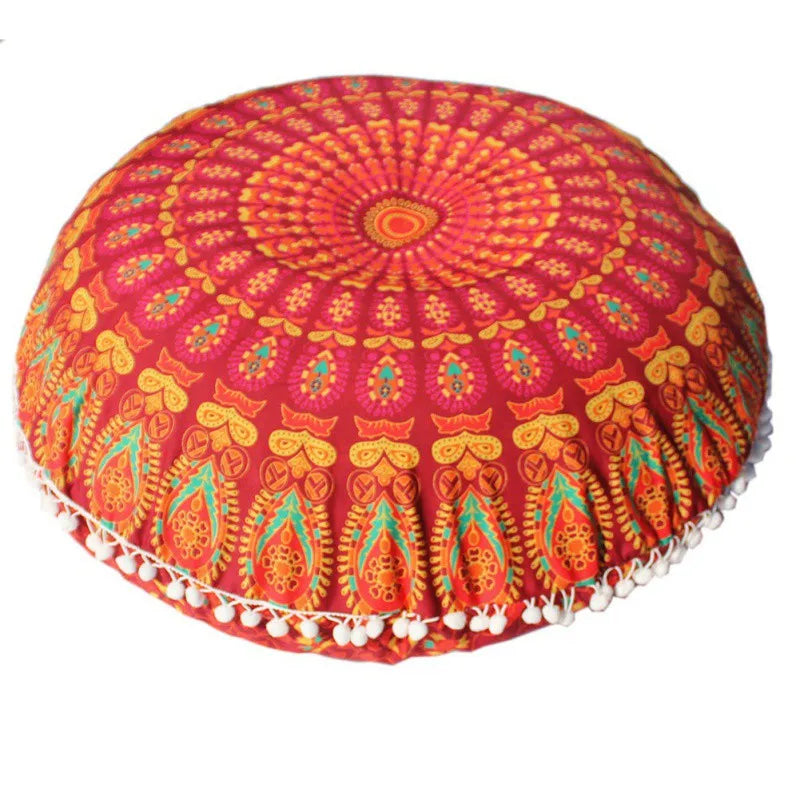 Runder Mandala Kissenbezug – Boho Stil Pouf Kissenhülle im Indianischen Design für Bodenpillow und Dekoration