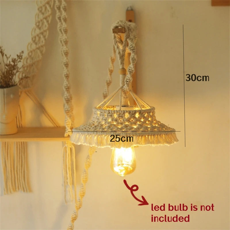 Boho Makramee Lampenschirm – Handgewebter DIY LED Kronleuchter Lampenschirm für Wohnzimmer und Tischlampen