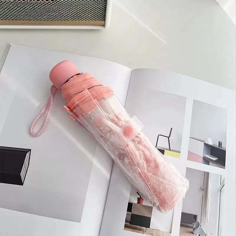 Koreanische Stil Regenschirm – Faltbarer, Niedlicher Schirm im Frischen Wald-Stil mit Kirschblüten-Motiv