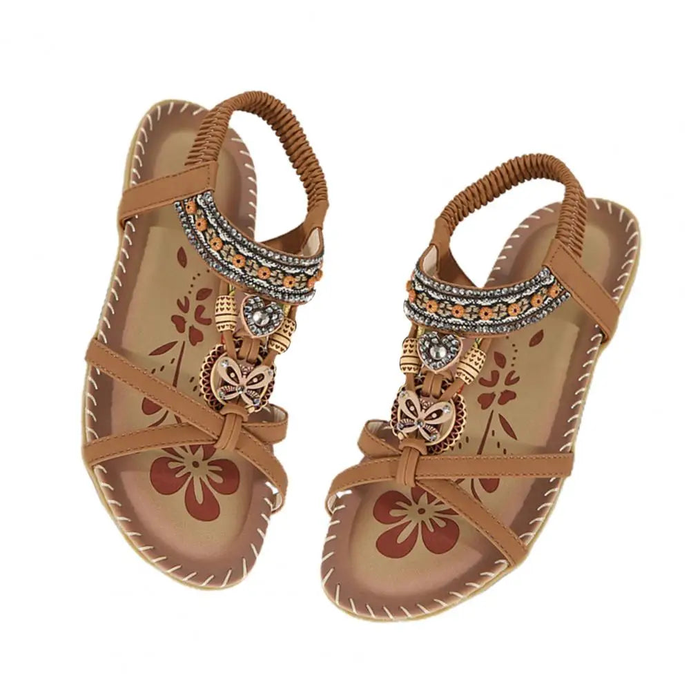 Stylische Boho-Sandalen für Damen – Atmungsaktive, Anti-Rutsch Sandalen mit Perlen und Strasssteinen für den Sommer