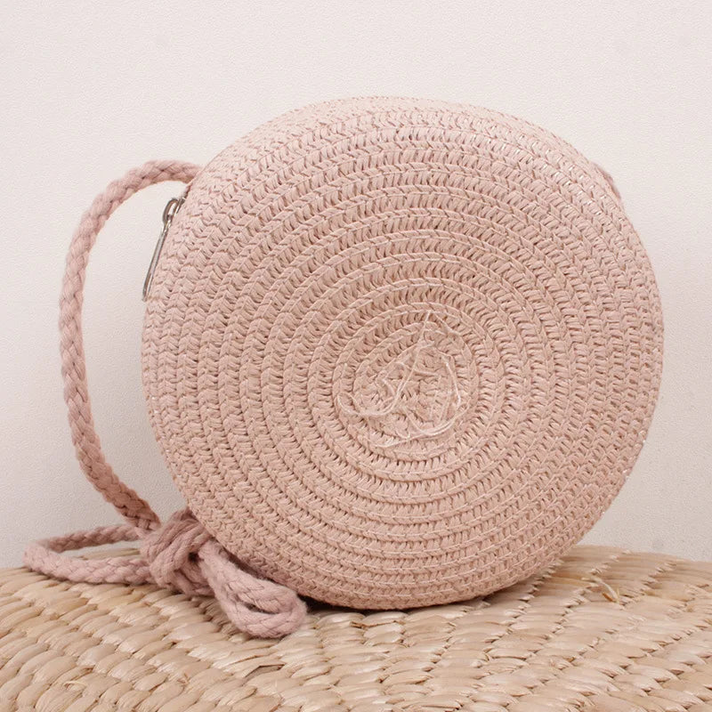 Sommer Woven Straw Crossbody Tasche für Frauen – Handgefertigte Runde Rattan Strandtasche, Kleine Schultertasche für Reisen