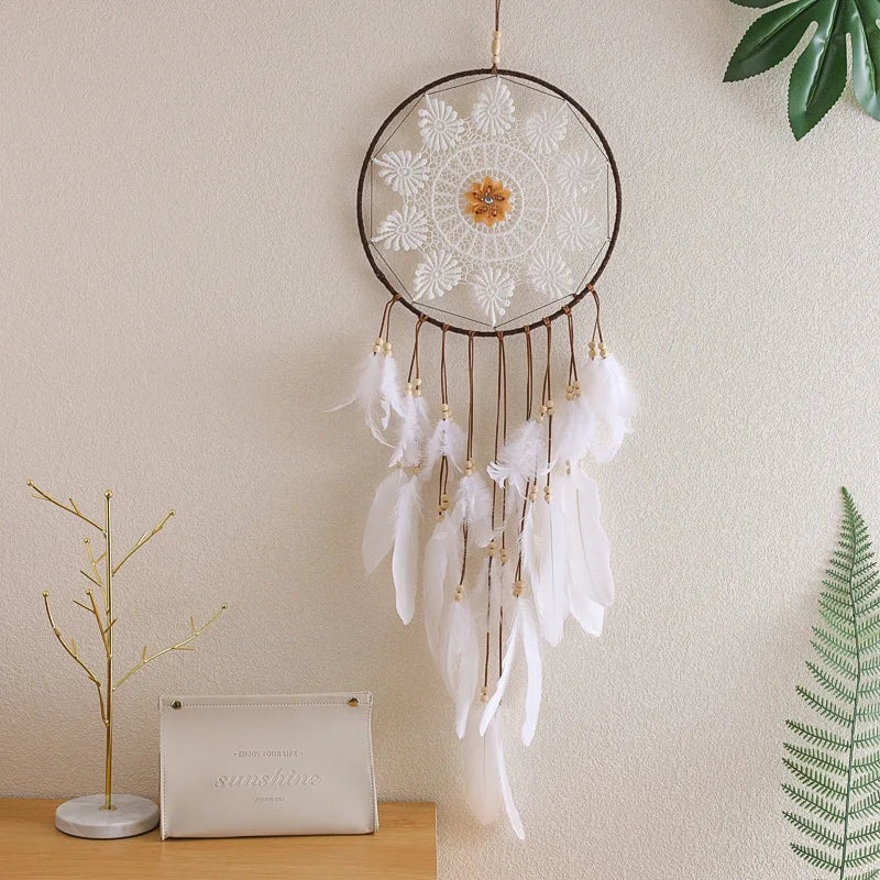 Handgefertigter Nordic Dreamcatcher mit großen Quasten – Weißer Traumfänger für Regenbogen-Raumdekoration, Perfektes Geschenk für Freunde