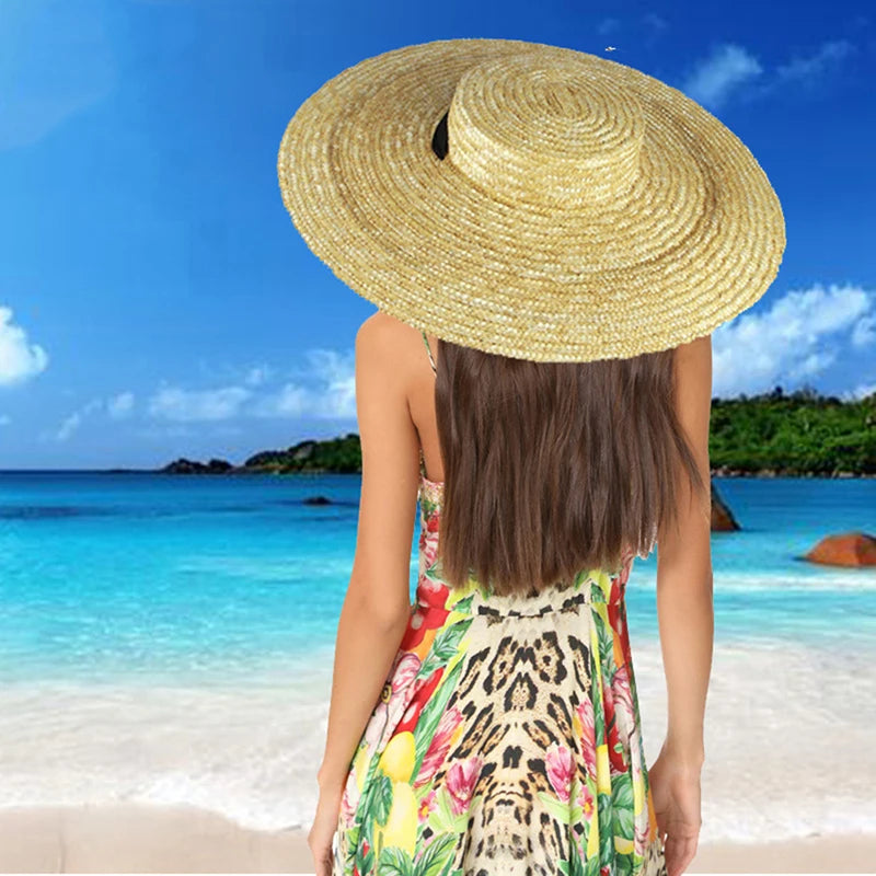 Sommerlicher Strohhut für Damen mit Breiter Krempe und Langem Band – Eleganter Beach Hat mit UV-Schutz