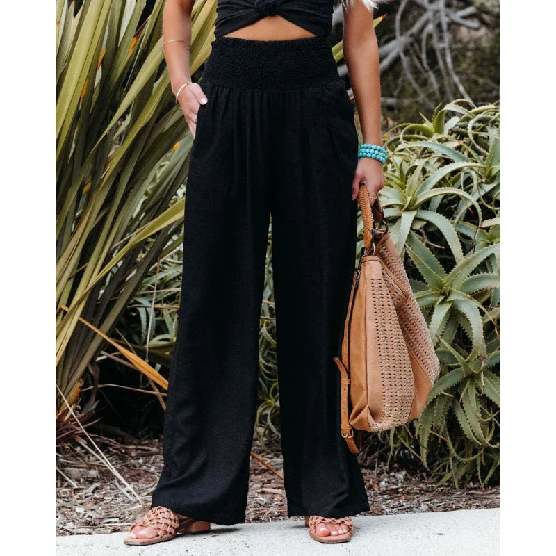 TEELYNN Casual High-Waist Wide Leg Pants für Damen – Bequeme Baumwoll-Leinen Hose im Boho-Stil, Ideal für den Sommer, in XXXL-Größe