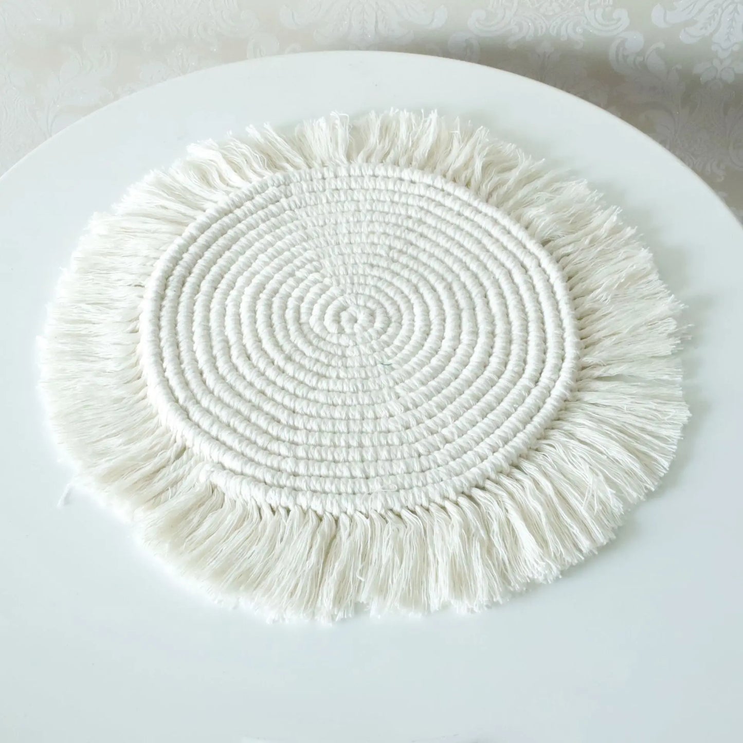 37 cm Baumwollgeflecht Untersetzer im Boho-Stil – Handgefertigte Makramee Tassenmatte, Rutschfeste Platzmatte für den Tisch