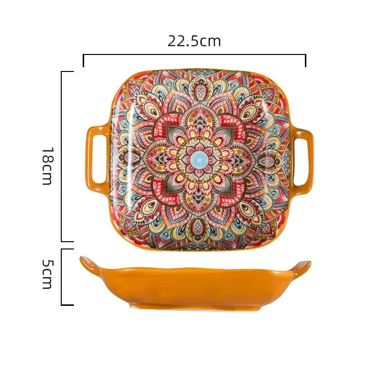 Boho Keramik Servierteller 23 cm – Florales Sushi-, Salat- & Abendessen Geschirr, Mikrowellen- & Spülmaschinenfest