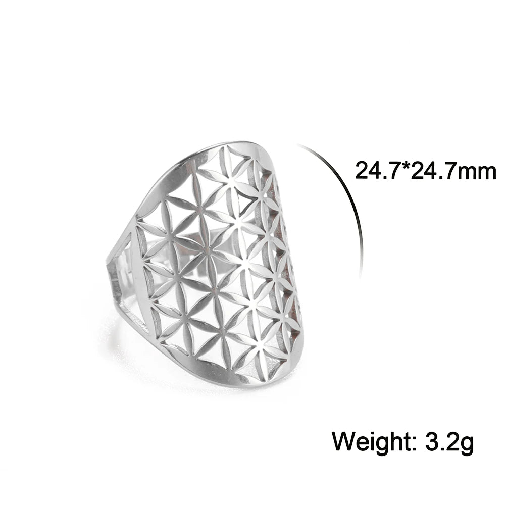 Unift Flower of Life Ring – Verstellbarer Edelstahlring für Damen und Herren | Vintage Geometrisches Design