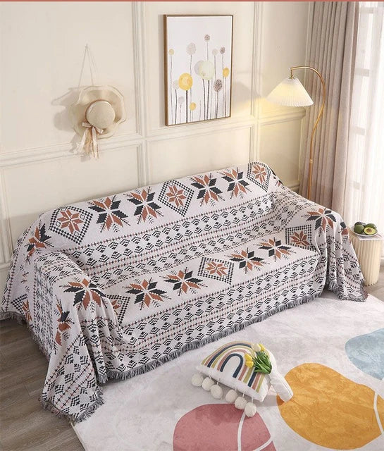 Eleganter Jacquard Plaid Überwurf – Vielseitig einsetzbar als Sofa-, Tisch- oder Picknickdecke