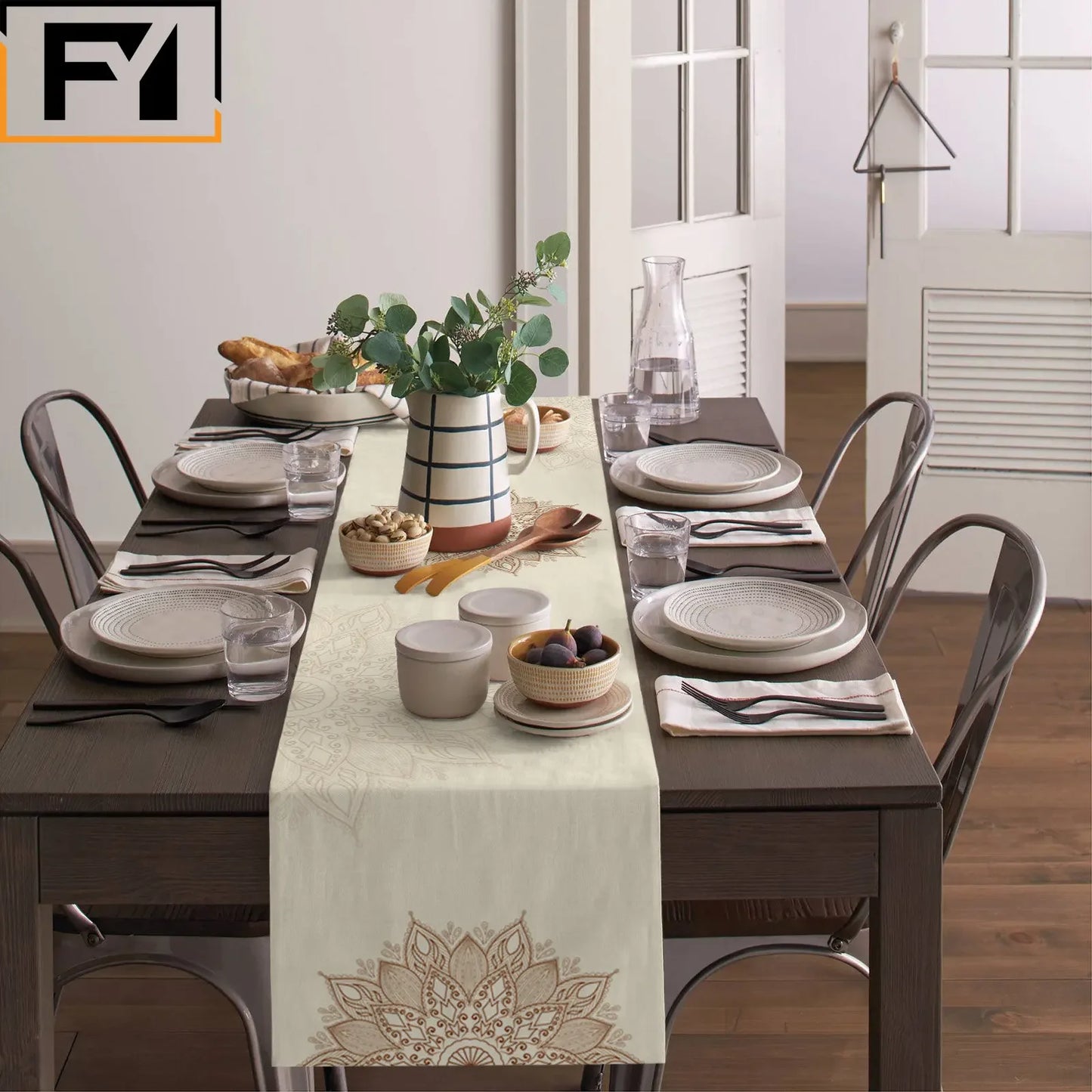 Individuell anpassbarer Leinen-Tischläufer mit Pflanzenmuster – Perfekt für Tischdekoration und besondere Anlässe