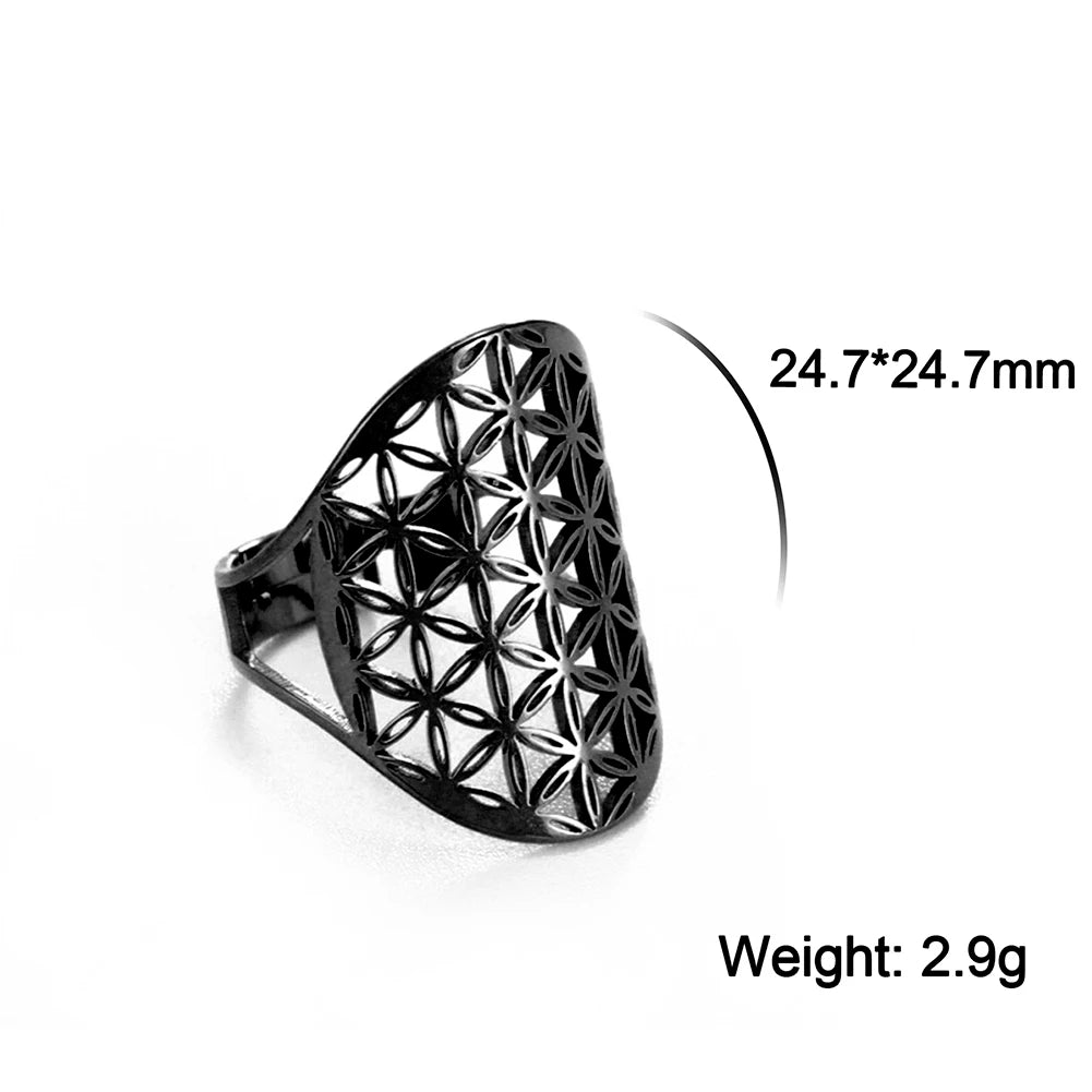 Unift Flower of Life Ring – Verstellbarer Edelstahlring für Damen und Herren | Vintage Geometrisches Design