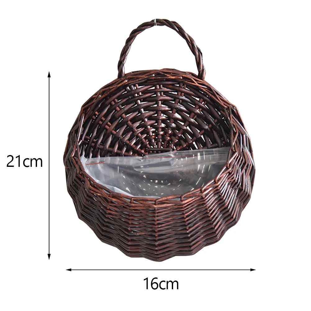 Handgewebter Rattan Hängekorb – Wandmontierter Pflanzkorb aus Wicker für Blumen und Dekoration im Garten und Balkon