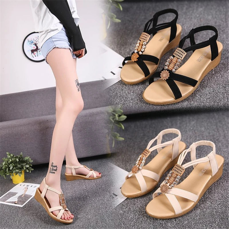 Boho-Chic Sommer-Sandalen für Damen – Flache Gladiator-Sandalen für Strand & Freizeit