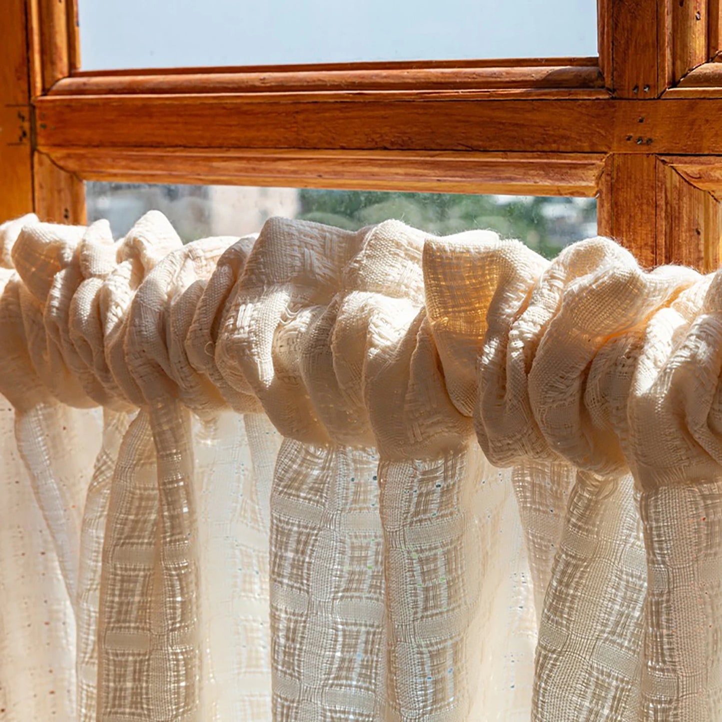 Retro Lattice Vorhang mit Quasten – Halbtransparente, strukturierte Gardine im Landhausstil für kleine Fenster