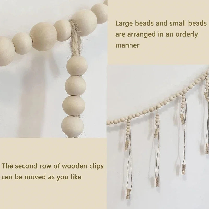 Boho Fotodisplay Wandbehang aus Holzperlen – Macrame-Teppich für Heimdekoration, Ästhetische Wandkunst & Einzigartige Geschenkidee