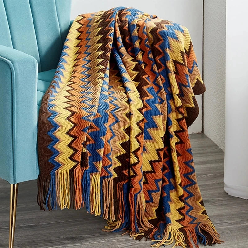 Woven Blanket – Retro Geometrische Azteken Plaid Decke für Sofa, Bett, Reisen und mehr