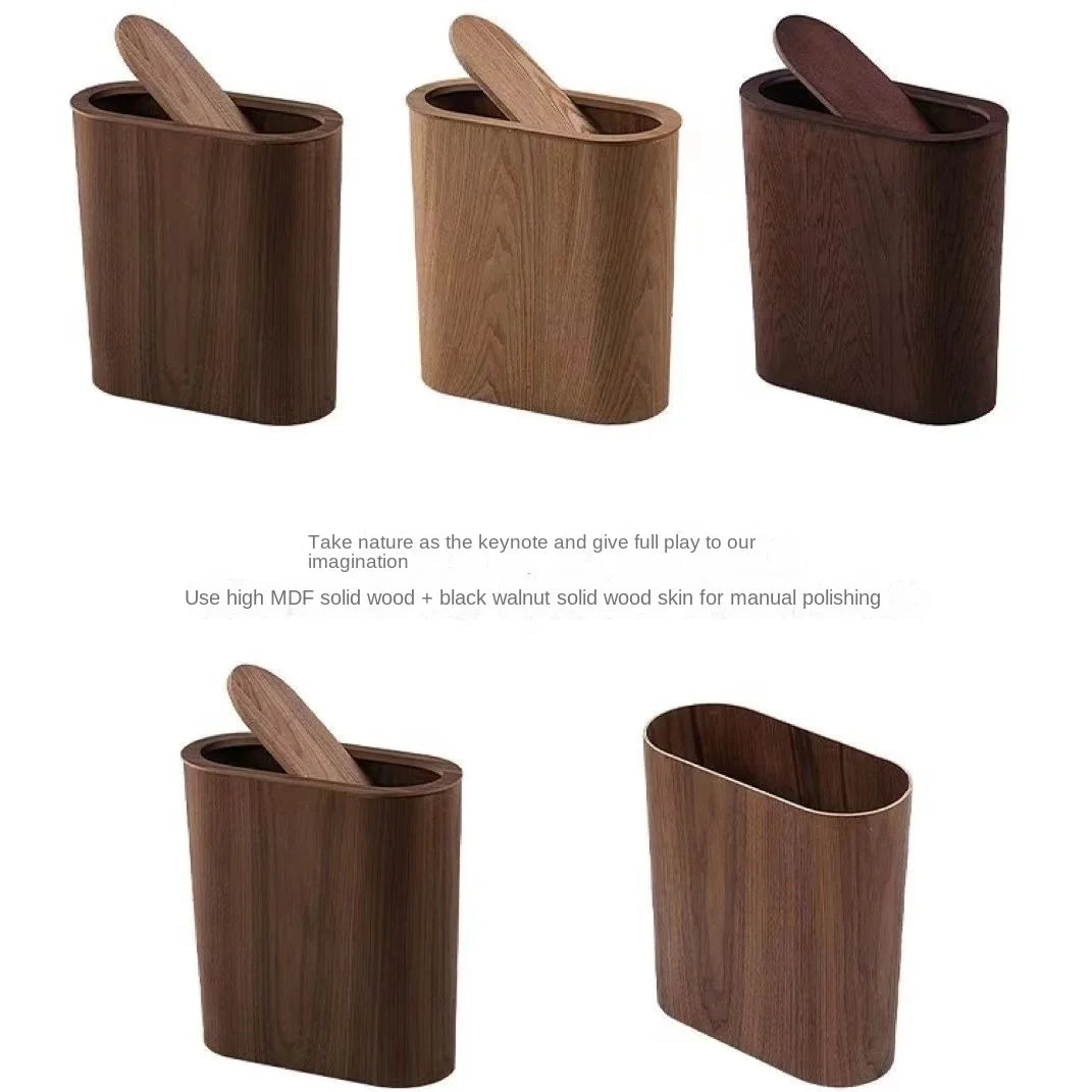 Papierkorb aus massivem Holz - Nordischer Holz-Müllbehälter mit Deckel, große Kapazität für Küche und kreative Aufbewahrungslösungen