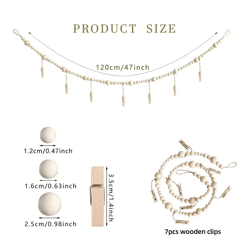 Boho Fotodisplay Wandbehang aus Holzperlen – Macrame-Teppich für Heimdekoration, Ästhetische Wandkunst & Einzigartige Geschenkidee