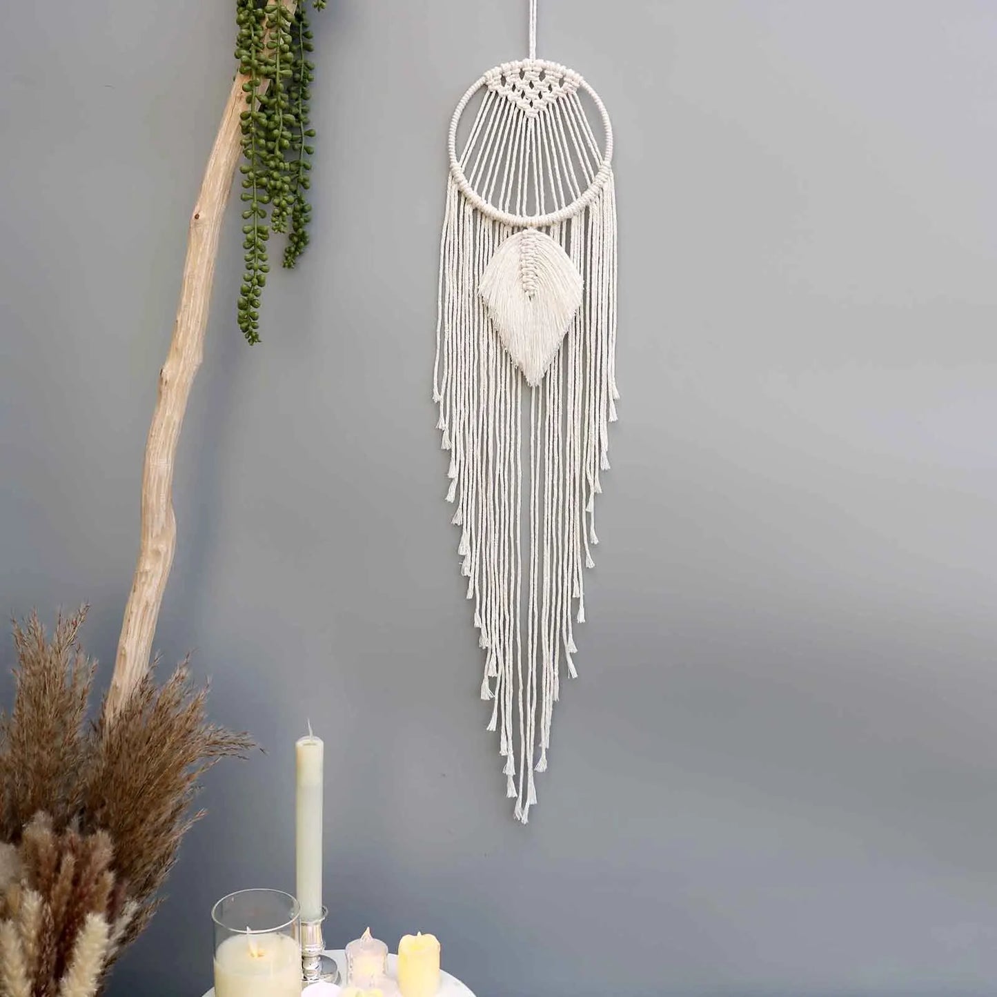 Macrame Traumfänger Wanddeko – Mond, Stern, Kreis & Herz – Boho Tapestry für Zuhause – Nordic Stil Geschenk