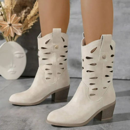 Damen Ankle Boots – Trendige Western Chelsea Boots mit Hollow Heels für Winter