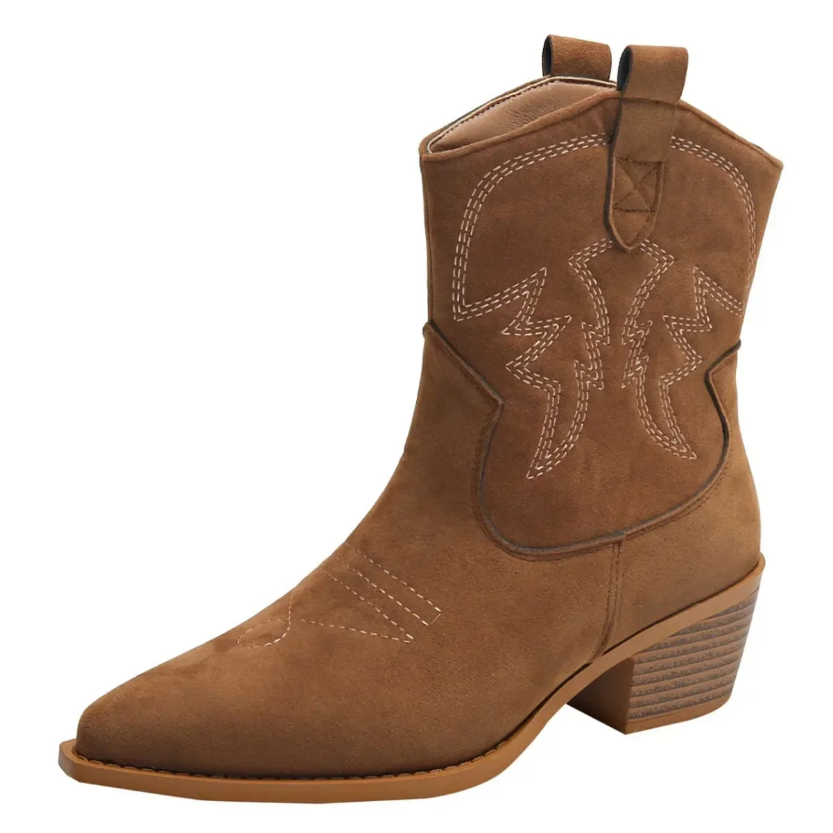 Retro Western Cowboy Boots für Frauen 2025 – Bestickte Spitzenstiefeletten mit Chunky Heel und Slip-On Design