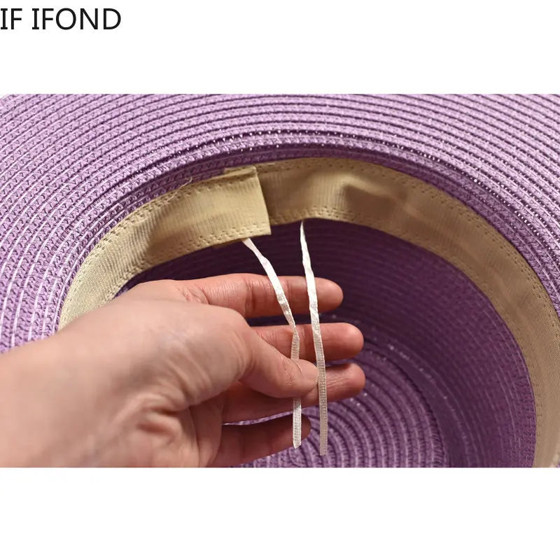 Modischer Sommer Strohhut für Damen – Flache Krempe mit Band, ideal für Strand, Reisen und elegante Outfits