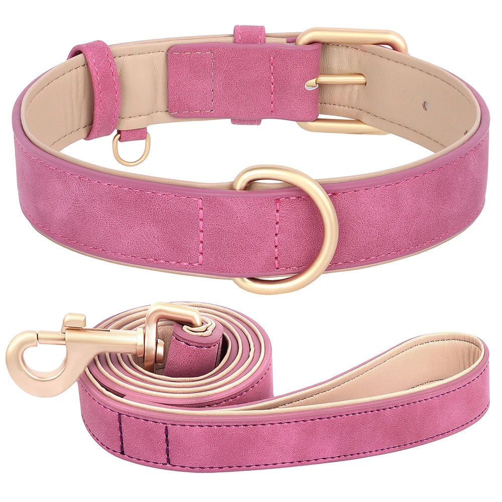 Soft Padded Hundehalsband & Leine Set aus PU-Leder – Verstellbar für kleine bis große Hunde